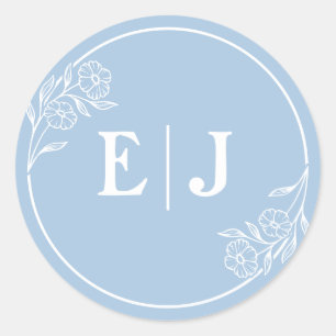 Dusty Blue Floral Bruiloft Initiaal Sticker