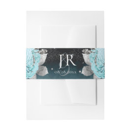 Dusty Blue Floral bruiloft Initialen Uitnodigingen Wikkel