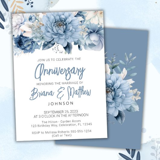 Dusty Blue Floral bruiloft Jubileum Kaart