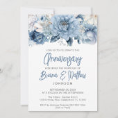 Dusty Blue Floral bruiloft Jubileum Kaart (Voorkant)