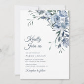 dusty blue floral bruiloft kaart (Voorkant)