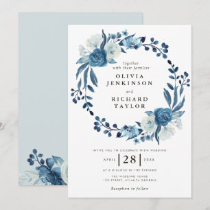 Dusty blue floral bruiloft kaart