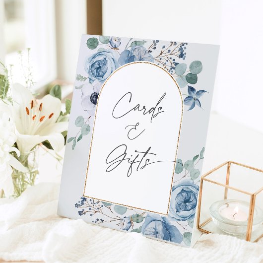 Dusty blue floral bruiloft Kaarten en geschenken Reclamebord Met Voetstuk