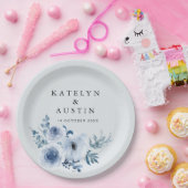 dusty blue floral bruiloft  papieren bordje (Feest)