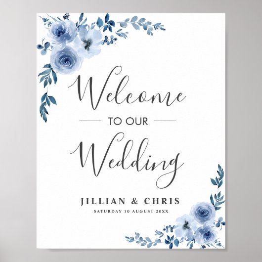 dusty blue floral bruiloft poster (Voorkant)