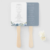 Dusty Blue Floral bruiloft programma Hand Fan Handwaaier (Voorkant en achterkant)