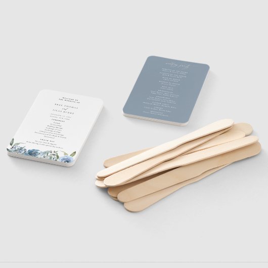 Dusty Blue Floral bruiloft programma Hand Fan Handwaaier (Niet-gemonteerd)