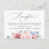 Dusty Blue Floral Bruiloft Receptie Behuizing Kaar Informatiekaartje (Voorkant)