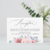 Dusty Blue Floral Bruiloft Receptie Behuizing Kaar Informatiekaartje (Staand voorkant)