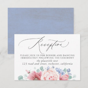 Dusty Blue Floral Bruiloft Receptie Behuizing Kaar Informatiekaartje