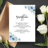  Dusty Blue Floral bruiloft receptie Informatiekaartje
