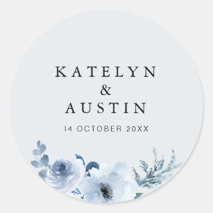 dusty blue floral bruiloft ronde sticker