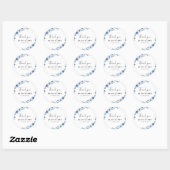 dusty blue floral bruiloft ronde sticker (Vel)
