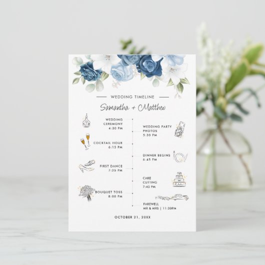 Dusty Blue Floral Bruiloft Routebeschrijving en Pr (Staand voorkant)