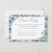 Dusty Blue Floral bruiloft RSVP Kaarten