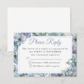Dusty Blue Floral bruiloft RSVP Kaarten (Voorkant / Achterkant)