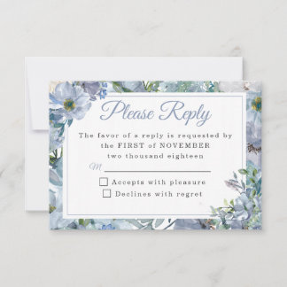 Dusty Blue Floral bruiloft RSVP Kaarten Kaartje