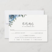Dusty Blue Floral Bruiloft RSVP Maaltijdkeuze Kaar (Voorkant)