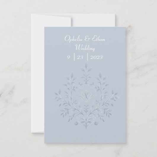 Dusty Blue Floral bruiloft uitnodiging (Achterkant)