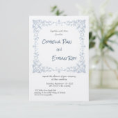 Dusty Blue Floral bruiloft uitnodiging (Staand voorkant)