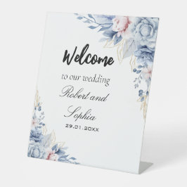 Dusty Blue Floral bruiloft voetstuk teken Reclamebord Met Voetstuk