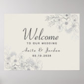 Dusty Blue Floral bruiloft welkom Poster (Voorkant)
