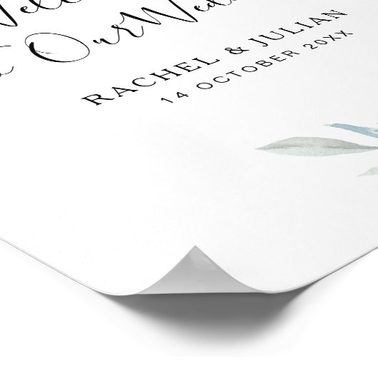 Dusty blue floral bruiloft welkomstbord poster (Hoek)