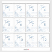 Dusty Blue Floral Bruiloft Wijn Label Tafelnummers (Vel)