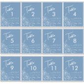 Dusty Blue Floral Bruiloft Wijn Label Tafelnummers (Voorkant)
