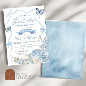 Dusty Blue Floral Butterfly Baby shower Invitation Kaart