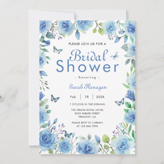 Dusty Blue Floral Butterfly Vrijgezellenfeest Kaart (Voorkant)