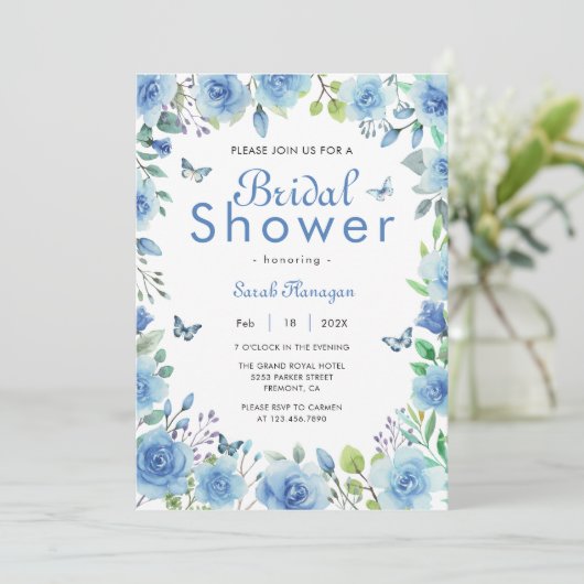 Dusty Blue Floral Butterfly Vrijgezellenfeest Kaart (Staand voorkant)