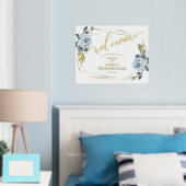 Dusty Blue Floral Calligraphy Welcome Folie Afdrukken (Insitu (Slaapkamer))