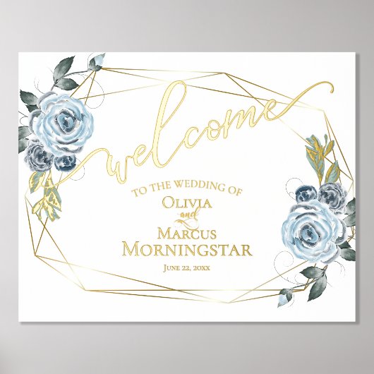Dusty Blue Floral Calligraphy Welcome Folie Afdrukken (Voorkant)