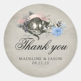  Dusty Blue Floral Cat Wedding Dank u Ronde Sticker