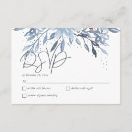 Dusty Blue Floral Chic Script Winter Theme RSVP Informatiekaartje