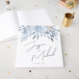 Dusty Blue Floral Chic Script Winter Theme Wedding Gastenboek