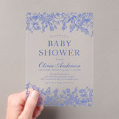 Dusty Blue  Floral Chinoiserie Baby shower Acryl Uitnodigingen (Insitu (Draagbaar))