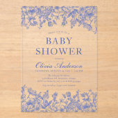 Dusty Blue  Floral Chinoiserie Baby shower Acryl Uitnodigingen (Voorkant)