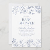 Dusty Blue  Floral Chinoiserie Baby shower Kaart (Voorkant)