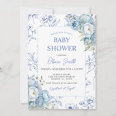 Dusty Blue Floral  Chinoiserie Baby shower Kaart (Voorkant)