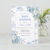 Dusty Blue Floral  Chinoiserie Baby shower Kaart (Staand voorkant)
