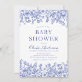 Dusty Blue  Floral Chinoiserie Baby shower Kaart (Voorkant)