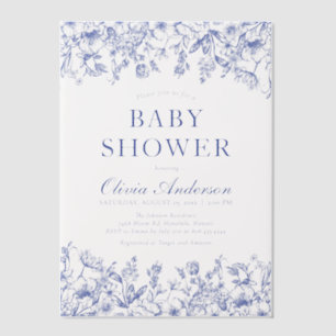 Dusty Blue  Floral Chinoiserie Baby shower Vellum Uitnodigingen