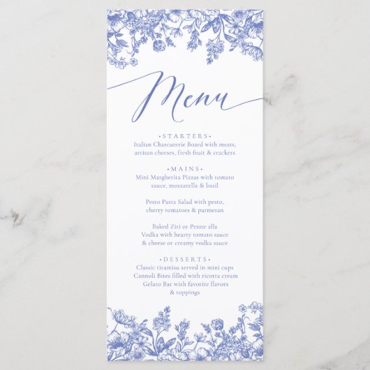  Dusty Blue Floral Chinoiserie Botanical Menu (Voorkant)