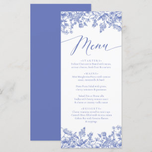  Dusty Blue Floral Chinoiserie Botanical Menu