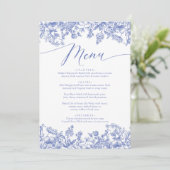 Dusty Blue Floral Chinoiserie Botanical Menu (Staand voorkant)