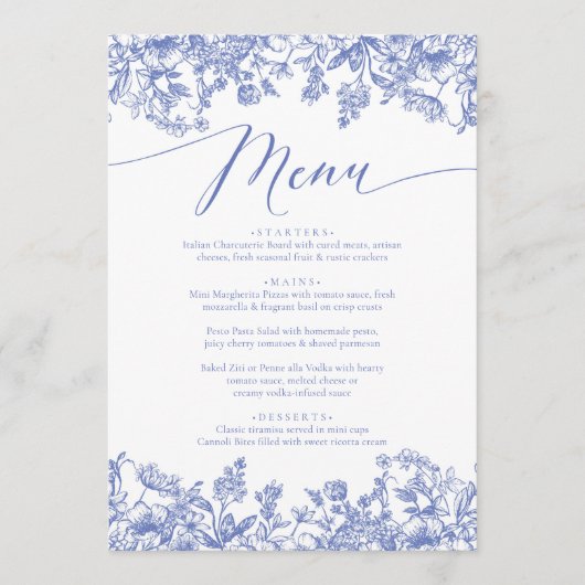 Dusty Blue Floral Chinoiserie Botanical Menu (Voorkant)