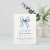 Dusty Blue Floral Chinoiserie Bow Baby shower Briefkaart (Staand voorkant)