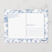 Dusty Blue Floral Chinoiserie Bow Baby shower Briefkaart (Achterkant)